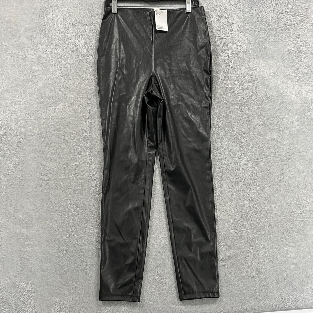 Divided Pants Womens Medium Black Faux Leather Skinny HM Grunge‎ Goth Y2K